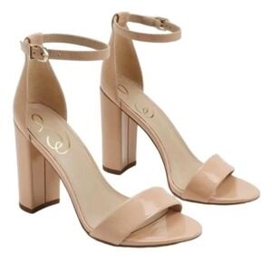 Sam Edelman Womens 10.5 Yaro Patent Block Heel Sandals Blush Beige Wedding Party